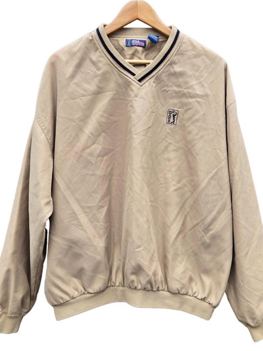PGA Tour Men’s Beige V-Neck Pullover Sweater with Contrast Trim